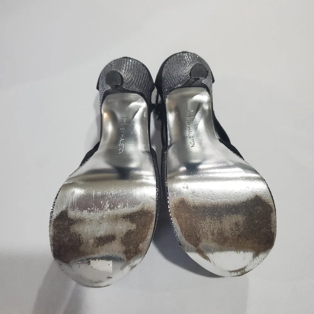 H by Halston Black Leather Rhinestone Platforms 7